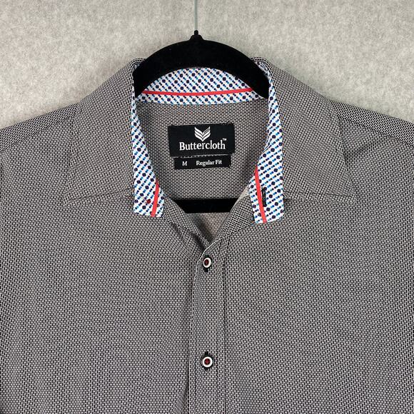 Buttercloth Shirt Mens M Black Regular Fit Long Sleeve Button Up Geometric - Picture 2 of 8
